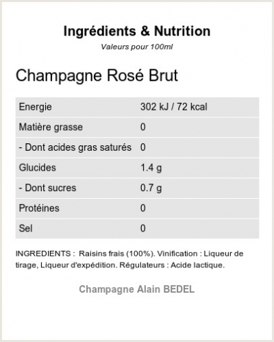 ROSE ROMANTIQUE BRUT - Ingrédients et Nutrition 
