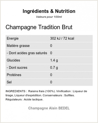 TRADITION BRUT - Ingrédients et Nutrition 
