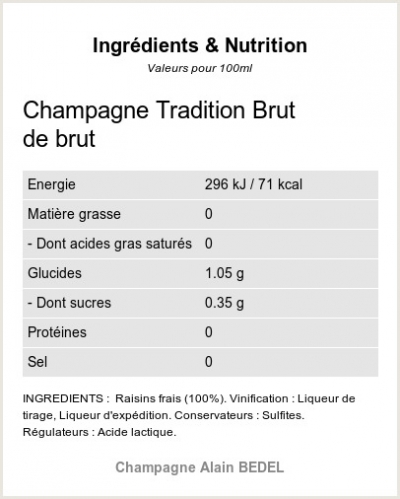 TRADITION BRUT NATURE - Ingrédients et Nutrition 