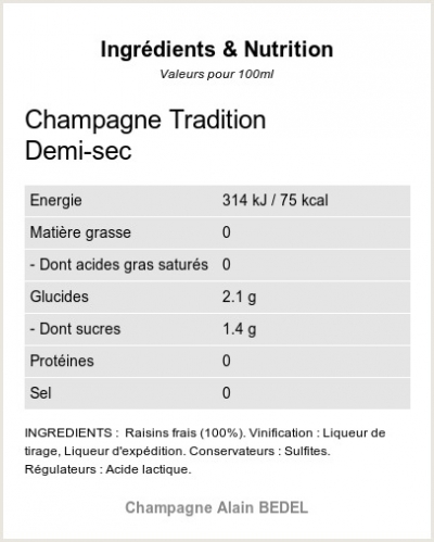 TRADITION DEMI-SEC - Ingrédients et Nutrition 